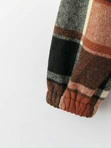 EMERY ROSE 女士休闲格纹保暖内衬短款连帽夹克，秋冬 - 橘色 - 查看 4