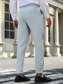 Manfinity Mode Quần dài nam thời trang đơn sắc có túi xếp ly thường ngày đa năng - Xám - Xem 3