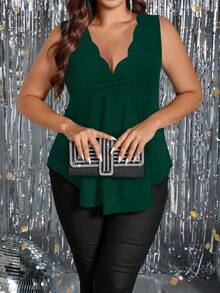 SHEIN Clasi Women's Versatile Ruched Floral Trim Collar Knit Camisole - Dark Green - View 5