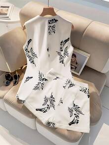 Franclia 2件套女士碎花无袖西装背心和短裤套装 - 白色 - 查看 2