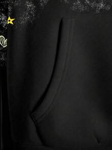 INAWLY 女士连帽卫衣，休闲街头风，带有酷炫星星图案，拉链夹克，适合户外、日常穿着、街头风格 - 黑色 - 查看 5