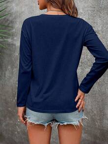 EMERY ROSE Leopard And Heart Print Drop Shoulder Oversize Long Sleeve Tee, Christmas - Navy Blue - View 2