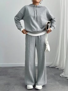 Conjunto de dos piezas de sudadera y pantalón de chándal oversize gris jaspeado para mujer