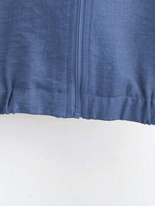 SHEIN LUNE 休闲纯色拉链夹克和阔腿裤套装 - 藍色 - 查看 4