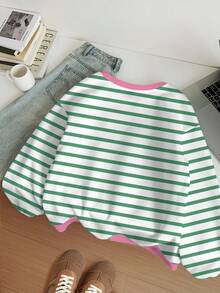 SHEIN Dopamine Stripe, Tween Girl Casual Minimalist "NEW YORK" Letter Loose Fit Crew Neck Comfortable Long Sleeve Sweatshirt, Suitable For Autumn/Winter, Autumn Outfits For , Easy Comfort, Autumn Layers For Girls, Stylish Kids, Casual Wear, Kids Graphic Sweatshirt, Back To School, Fall Clothes, Homecoming