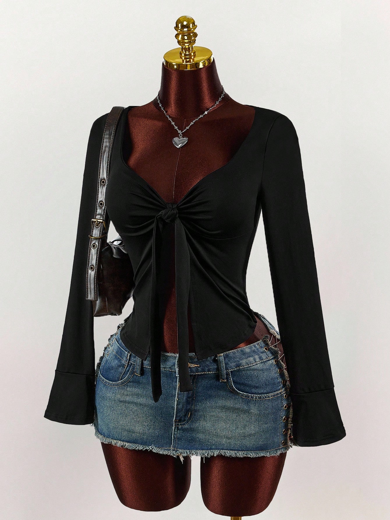 Rhinestone collar long sleeve top
