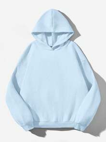 Attitoon 夏季简约休闲纯色套头连帽长袖卫衣，无抽绳，宽松版型，适合秋冬季穿着 - 淺藍色 - 查看 2