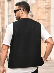 EASEVO Plus Size Men's Casual Everyday Zip-Up Flap Pocket Vest, For Fall Winter - Black - View 6