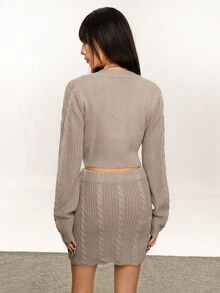 INAWLY Ensemble pull torsadé en tricot de câble et mini-jupe - Gris - Voir 3