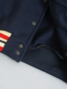 PAVTROS 男士长袖休闲学院风贴布纽扣棒球夹克，秋季男士印花棒球夹克，圣诞节