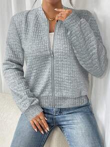 SHEIN LUNE Women's Casual Zip-Up Jacket, Suitable For Autumn/Winter,Fall - Grey - View 3