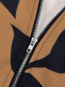 EMERY ROSE 女士撞色全印花圆领拉链休闲百搭全印花夹克 - 棕色 - 查看 6