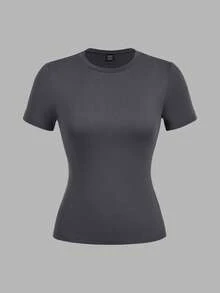 SHEIN EZwear Bộ 3 áo thun bodycon cổ tròn tay dài thường ngày cho nữ - Nhiều màu - Xem 5