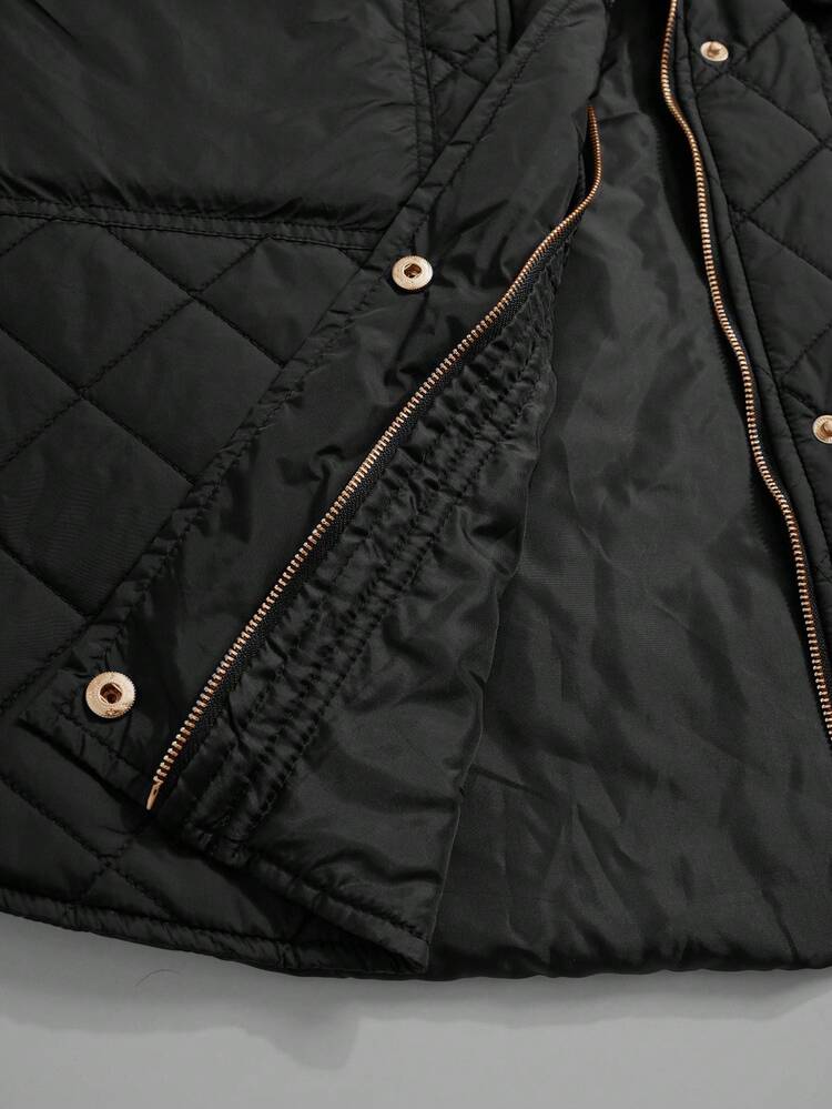 Plus Flap Pocket Quilted Vest Coat, For Winter Fall Autumn