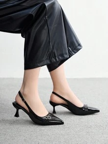 CUCCOO BIZCHIC 女士尖头小猫跟黑色后带日常百搭通勤高跟穆勒鞋 - 黑色 - 查看 5