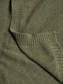 Lyxana Women's Solid Color High Collar Button Elegant Poncho Sweater - Army Green - View 7