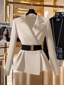 GlowEve Women's Solid Color Blazer Jacket, Suitable For Work - Apricot - View 3