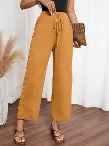 SHEIN LUNE Quần Jeans Nữ Màu Trơn Có Túi Ruffle Bên Hông Quần Thường Ngày Cho Quần Áo Năm Mới - Màu vàng - Xem 4