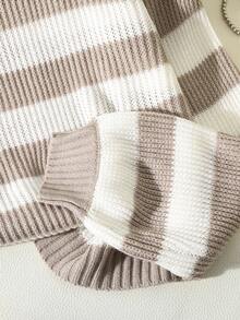 EMERY ROSE Casual Contrast Stripe Dropped Shoulder Loose Knit Sweater, Autumn Balloon Sleeve Sweater Striped Sweater Women Striped Sweater Striped Long Sleeve Sweater