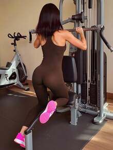 INAWLY Solva Mono ajustado de unicolor para mujer con estilo - Café integral - Ver 3