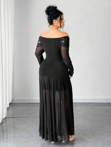 Elenzga Women's Elegant Off Shoulder Sequin Dress - Black - View 2