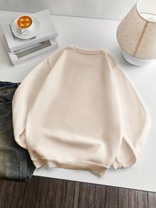 INAWLY Women's Halloween Pumpkin Embroidery Pattern Crew Neck Sweatshirt - Apricot - View 2