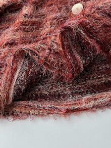 Elamini Pink Maillard Feather Fuzzy Casual Knit Cardigan For Women - Coral Pink - View 7