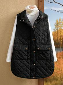 Rusticease Plus Flap Pocket Quilted Vest Coat, For Winter Fall Autumn - Black - View 7