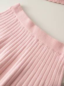 Sparklyn 少女复古菠萝花荷叶边针织毛衣和裙子套装，秋冬 - 杏色 - 查看 6