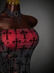 Amplova Y2K Amplova Cross Plus Size Sexy Fashion Bandeau Top And Mini Skirt 2 Pieces Set Halloween Dress Demon Dress Criss Cross Dress