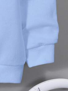 SHEIN EZwear Áo nỉ dày dáng rộng in hình người cưỡi ngựa tối giản, giản dị, cỡ lớn, thoải mái dành cho nữ, thích hợp cho mùa thu/đông, mùa tựu trường, họa tiết sân bay - Màu xanh lam - Xem 6