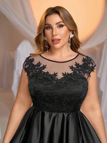 Glamrae Plus Size Elegant Black Collar Sheer Lace Applique Patchwork A-Line Wedding Dress, Bridal Gown For Gift & Ceremony