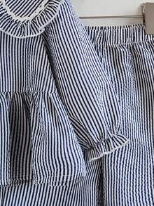 SHEIN Playful Pals 女宝宝荷叶边领条纹长袖上衣配阔腿裤可爱两件套