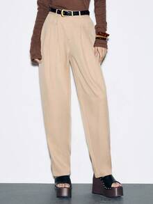 Lumivelle Women's Fashion Casual Pleated Side Pocket Long Blazer - Apricot - View 4