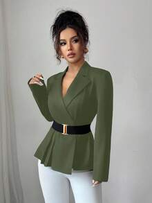 GlowEve Áo khoác Blazer nữ trơn màu, phù hợp đi làm - màu xanh lá - Xem 6