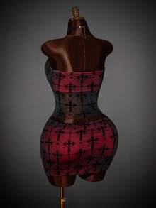 Amplova Y2K Amplova Cross Plus Size Sexy Fashion Bandeau Top And Mini Skirt 2 Pieces Set Halloween Dress Demon Dress Criss Cross Dress