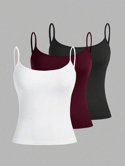 SHEIN EZwear 3 件套女士性感短款吊带背心，适合夏季