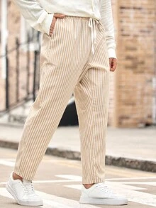 EASEVO Plus Size Men's Casual Striped Pants, Suitable For Commuting, Fall