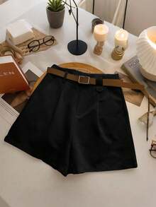 Franclia 女士休闲百搭短裤，女士白色阔腿短裤，适合大学穿着 - 黑色 - 查看 3