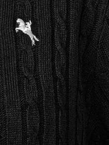 Zelara Plus Size Casual Versatile Embroidered Detail Sweater, Autumn/Winter - Black - View 7