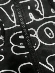 Manfinity EMRG 加大码男士极简印花长袖连帽卫衣，秋季水钻连帽衫，黑色图案连帽衫，男士街头风拉链Y2K拉链连帽衫，谁在乎，赚钱连帽衫 - 黑色 - 查看 4