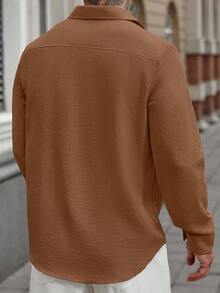 Manfinity Homme Áo sơ mi nam dài tay vải lanh cài nút thường ngày, mùa xuân/thu Áo sơ mi nam dài tay thường ngày màu gỉ sắt Áo sơ mi nam cài nút thường ngày, cho mùa thu - màu nâu - Xem 2