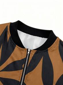EMERY ROSE 女士撞色全印花圆领拉链休闲百搭全印花夹克 - 棕色 - 查看 4