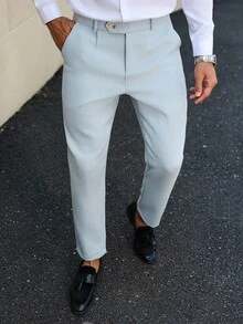 Manfinity Mode Quần dài nam thời trang đơn sắc có túi xếp ly thường ngày đa năng - Xám - Xem 6