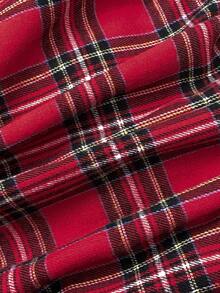 EgrlEra Women's Fashionable Christmas Red Plaid Fuzzy Decor Sleeveless Tube Dress, Suitable For Party And Date, Autumn/Winter - Red - View 6