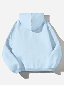 Attitoon 夏季简约休闲纯色套头连帽长袖卫衣，无抽绳，宽松版型，适合秋冬季穿着 - 淺藍色 - 查看 3