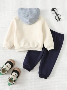 Cozy Pixies 2 pezzi Set di felpa con cappuccio a maniche lunghe con stampa di lettere e pantaloni in vita elastica per bambino