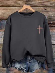 EMERY ROSE Women's Letter Printed Hot Round Neck Sweatshirt - Dark Grey - View 2