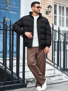 EASEVO 男士加大码常规保暖加厚长袖冬季外套，适合秋季穿着 - 黑色 - 查看 2