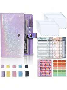 1 件装预算计划活页笔记本，带星空设计的 PU 封面，包含拉链袋、预算工作表、现金整理器、费用跟踪器和储蓄计划器，适用于财务规划、现金管理和储蓄挑战、学校用品、返校 - 彩色 - 查看 19